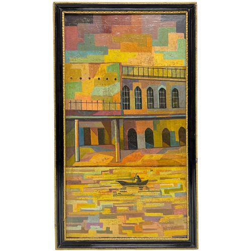 HOUSE ON THE RIVER TIGRIS OIL ON CANVAS PAINTING BY HAFIDH ALDROUBI IRAQ 19141991 - ADDITIONAL PHOTO 1
