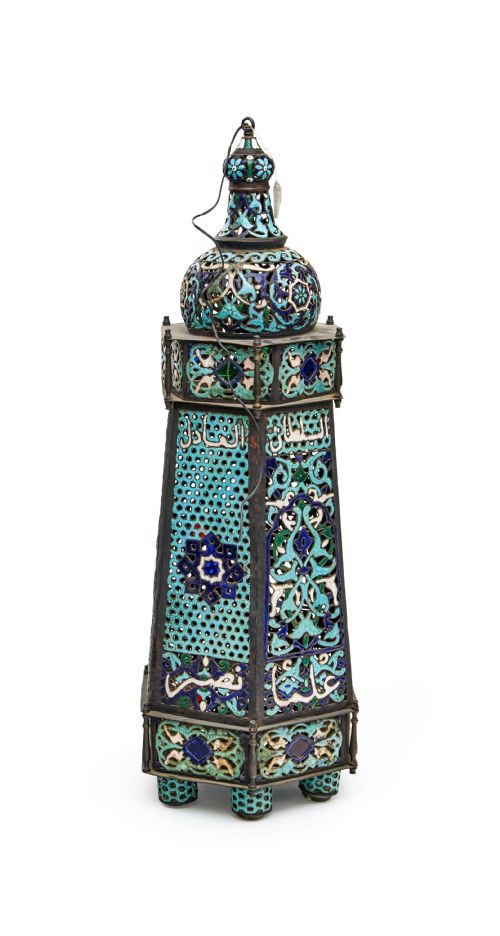 damascus enamelled copper mosque lamp 19th century - CATEGORY: ANTIQUE LIGHTING - DATED 19TH CENTURY