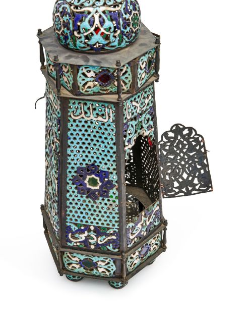 DAMASCUS ENAMELLED COPPER MOSQUE LAMP 19TH CENTURY - ADDITIONAL PHOTO 2