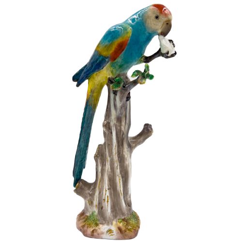19th century meissen animal figurine of a colourful parrot feasting on tree stump - CATEGORY: ANTIQUE CERAMICS - DATED 19TH CENTURY