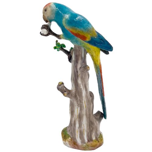 19TH CENTURY MEISSEN ANIMAL FIGURINE OF A COLOURFUL PARROT FEASTING ON TREE STUMP - ADDITIONAL PHOTO 1