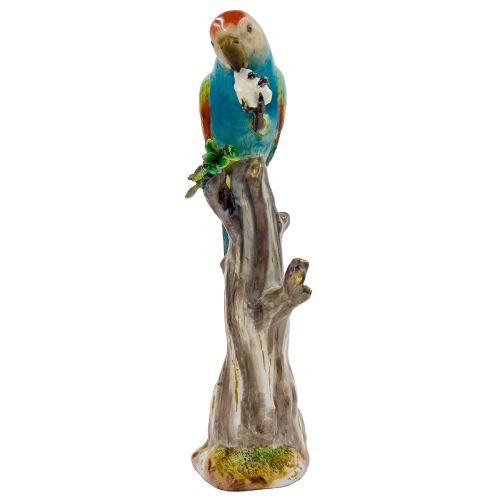 19TH CENTURY MEISSEN ANIMAL FIGURINE OF A COLOURFUL PARROT FEASTING ON TREE STUMP - ADDITIONAL PHOTO 4