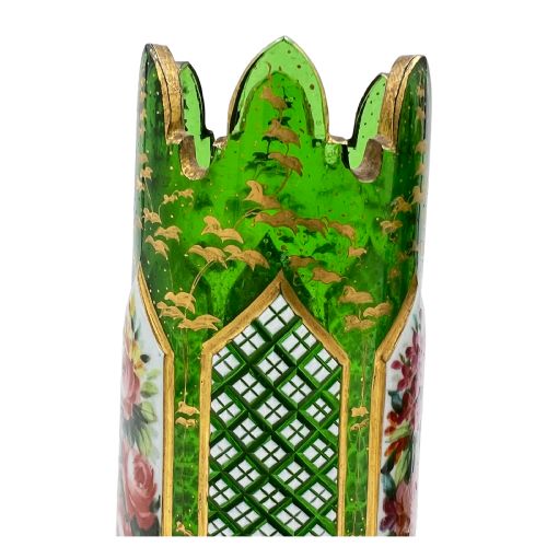 A PAIR OF GREEN BOHEMIAN FLASHED GLASS VASES 19TH CENTURY - ADDITIONAL PHOTO 2