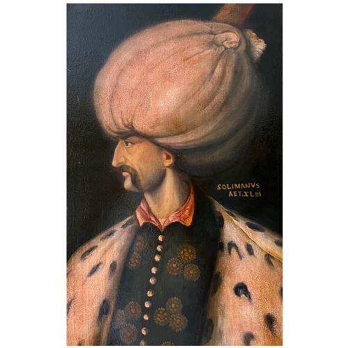 OIL ON CANVAS PORTRAIT OF OTTOMAN SULTAN SULEIMAN THE MAGNIFICENT LATE 19TH EARLY 20TH CENTURY - ADDITIONAL PHOTO 1