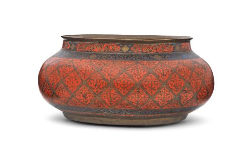 A RARE SAFAVID ENAMELLED BRASS BOWL PERSIA 16TH 17TH CENTURY - ADDITIONAL PHOTO 2