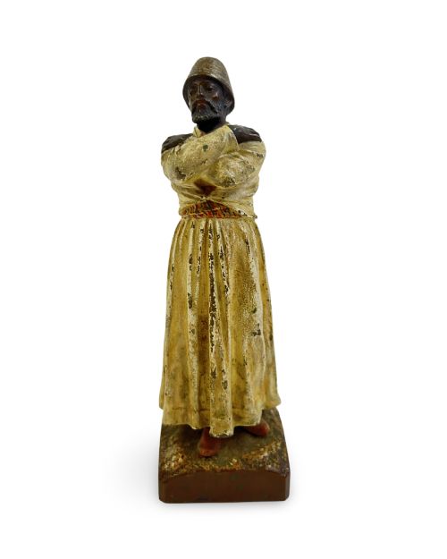 AN ORIENTALIST FRANZ BERGMAN COLD PAINTED BRONZE FIGURE OF A WHIRLING DERVISH EARLY 20TH CENTURY