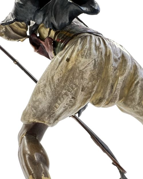 AN ORIENTALIST COLDPAINTED VIENNA BRONZE FIGURE OF A RUNNING MOORISH WARRIOR FRANZ XAVER BERGMAN 20TH CENTURY - ADDITIONAL PHOTO 4