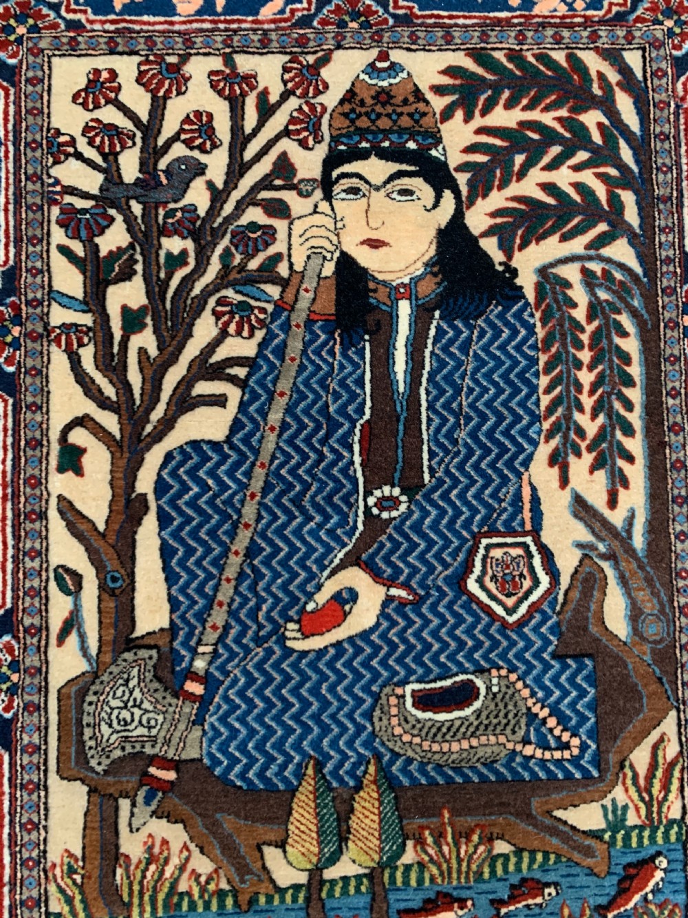 kashan Mohtasham Small Rug Depicting seated darvesh possibly Noor Ali Shah  View III