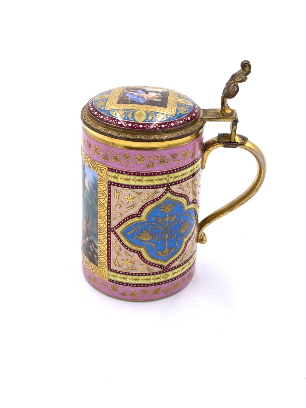 19th Century Pink Royal Vienna Tankard With Lid