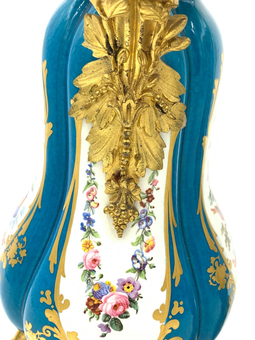 Pair of sky blue ormolu and sevres style porcelain vases  View IV