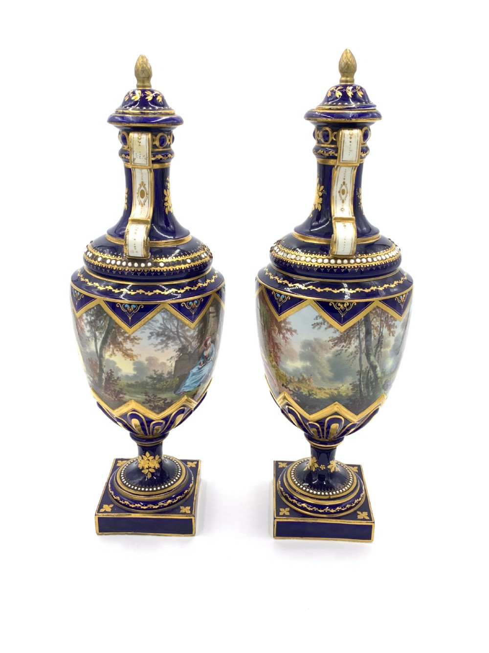 19th century pair of bejewelled sevres style vases  View II