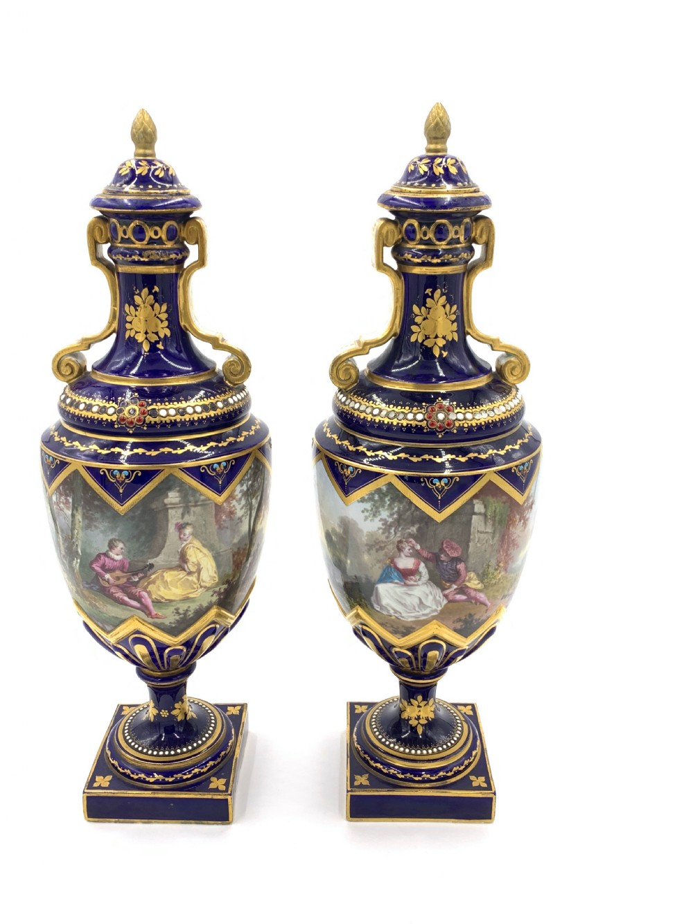 19th century pair of bejewelled sevres style vases  View III