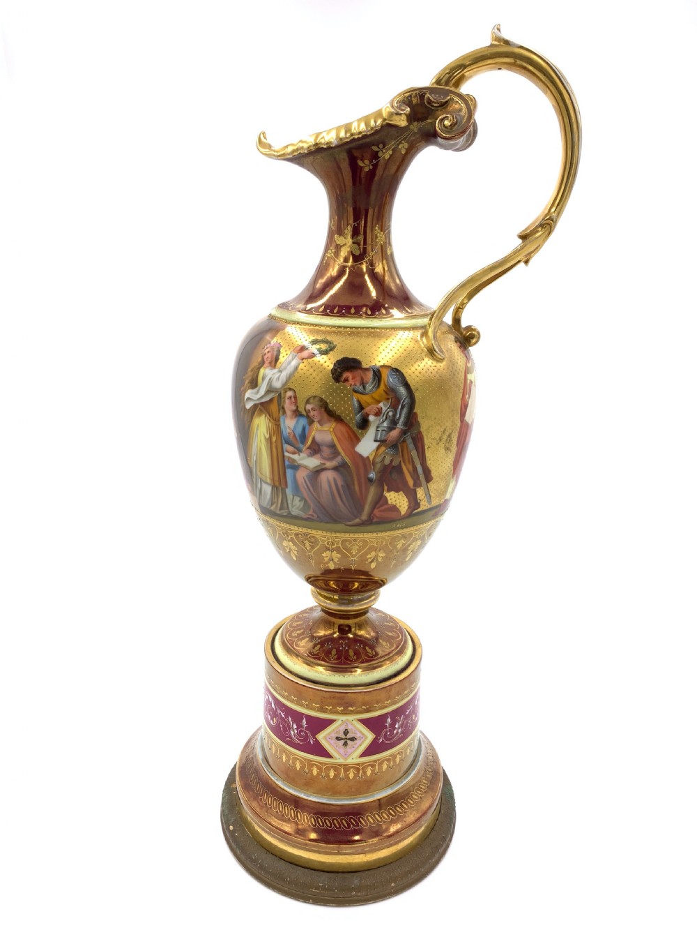 LARGE ROYAL VIENNA PORCELAIN EWER ON STAND 
