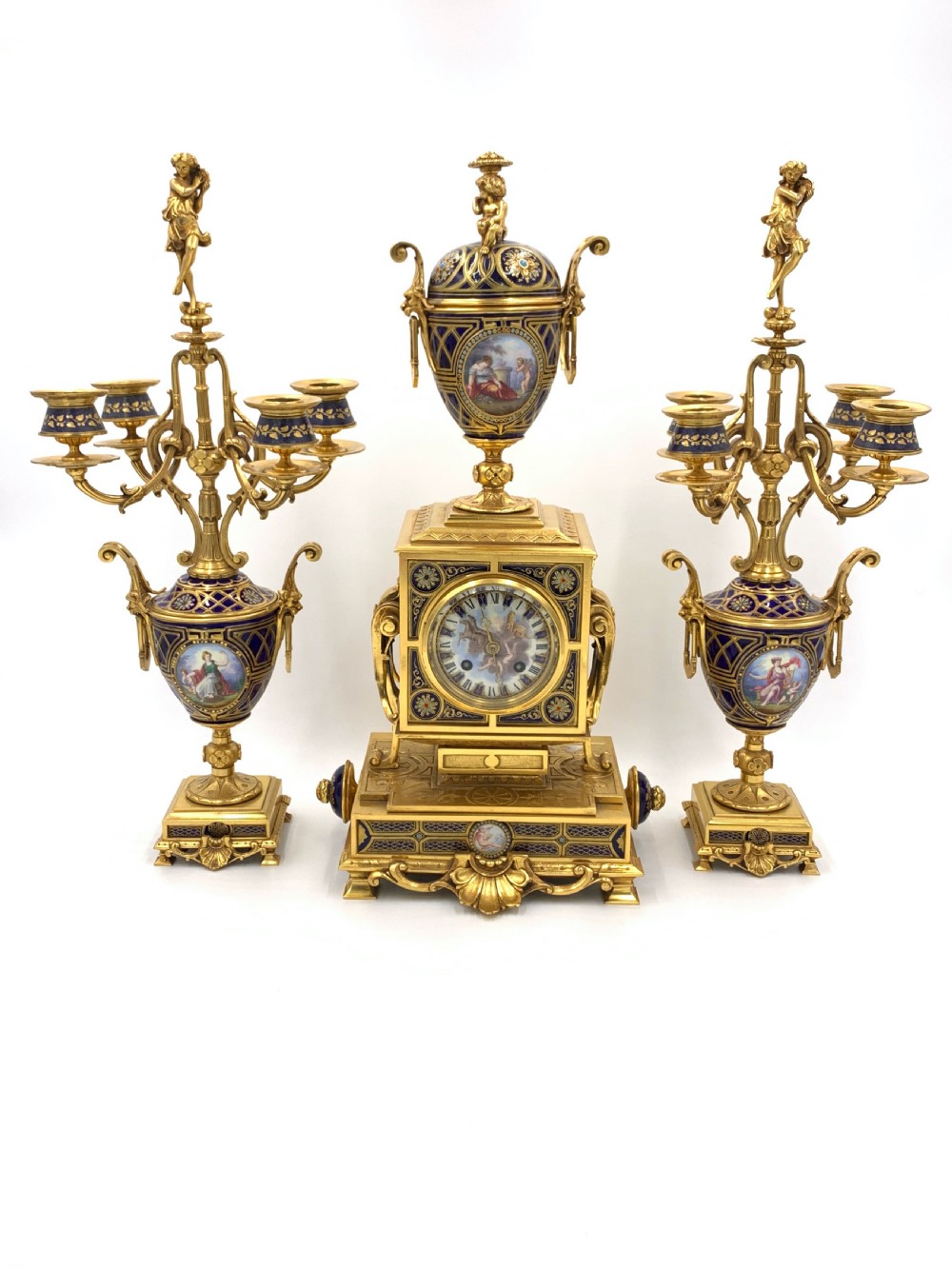 bejewelled 19th century sevres style clock set 