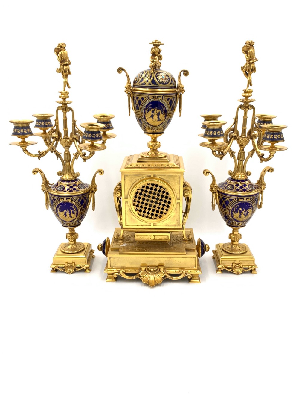 bejewelled 19th century sevres style clock set  View II