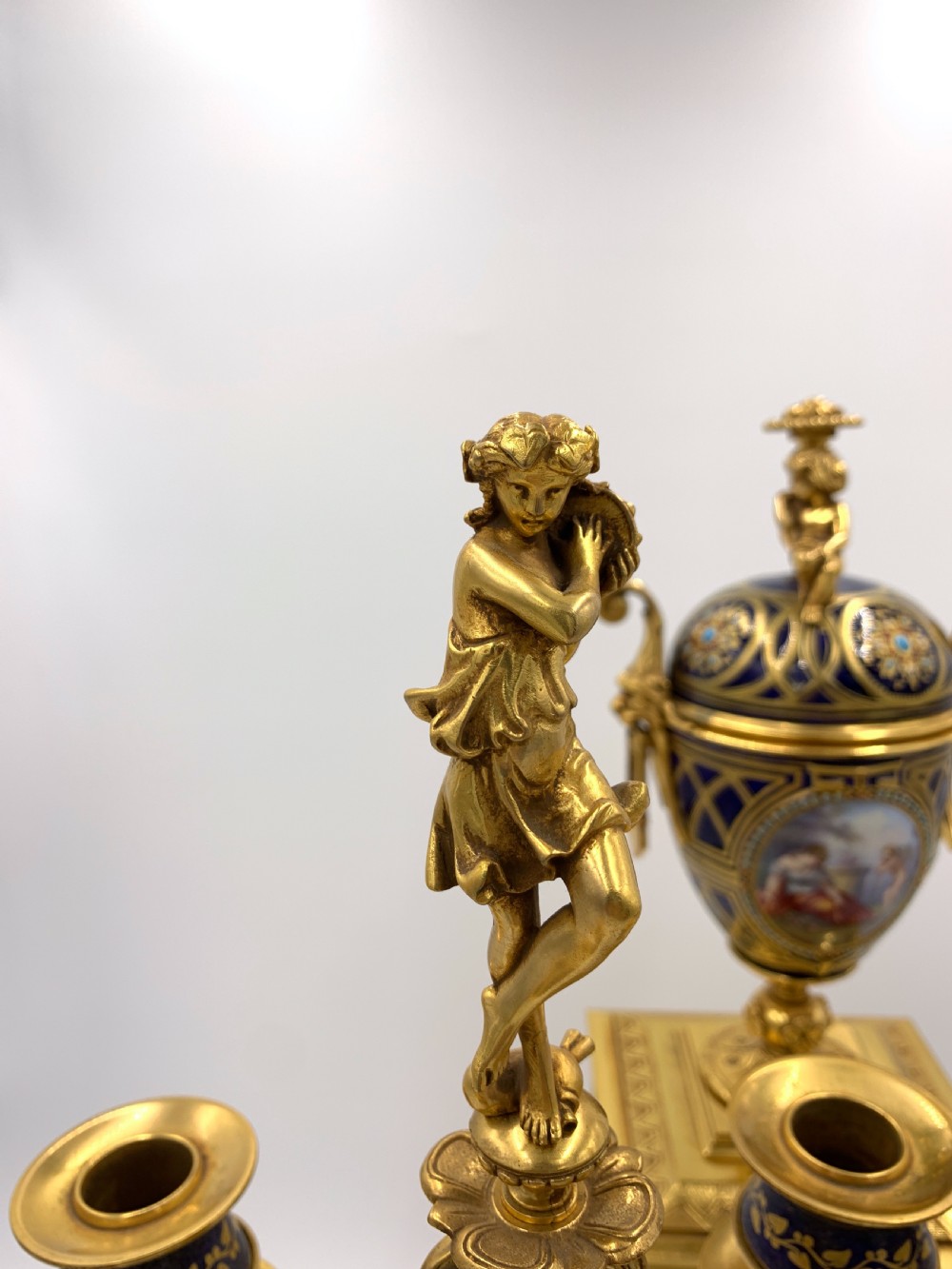 bejewelled 19th century sevres style clock set  View V
