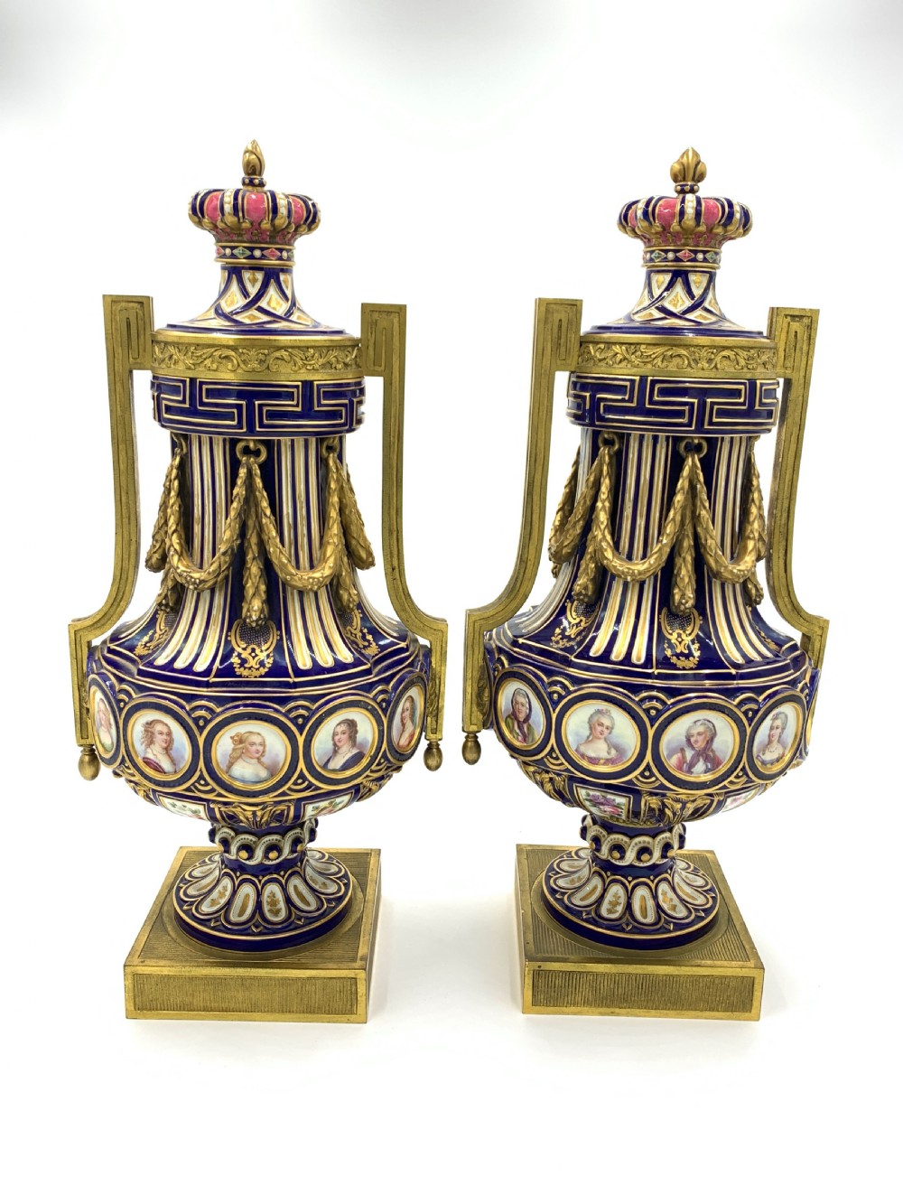 Fine 19th century pair of French Sevres Style Porcelain vases 