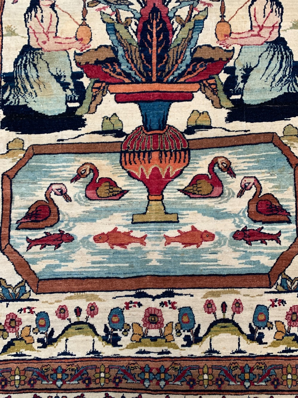 Antique Pictorial Kerman Raver Rug View II