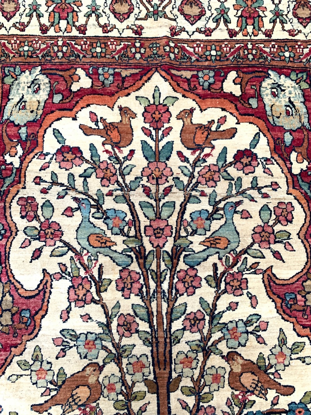 Antique Pictorial Kerman Raver Rug View IV
