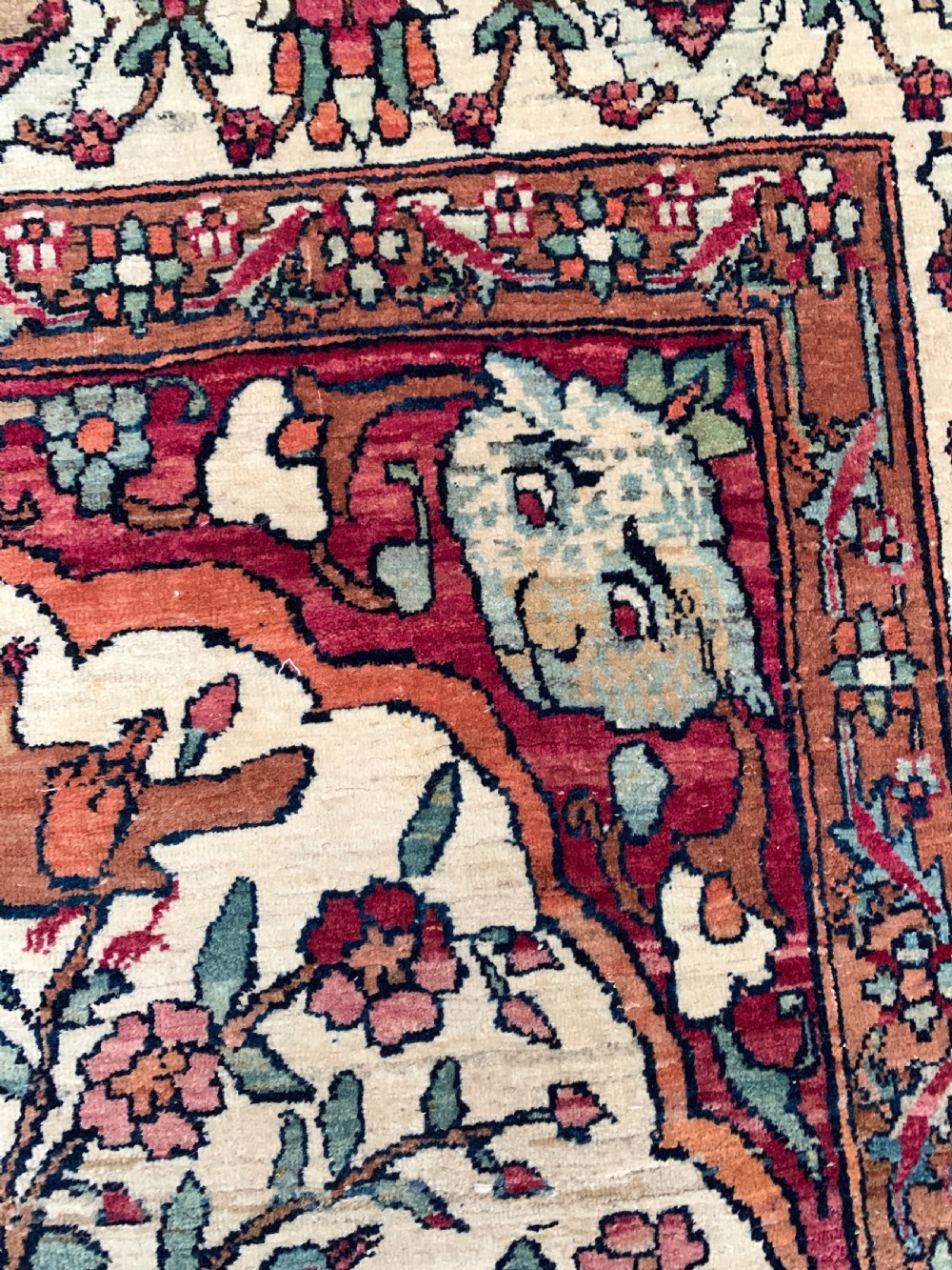 Antique Pictorial Kerman Raver Rug View V