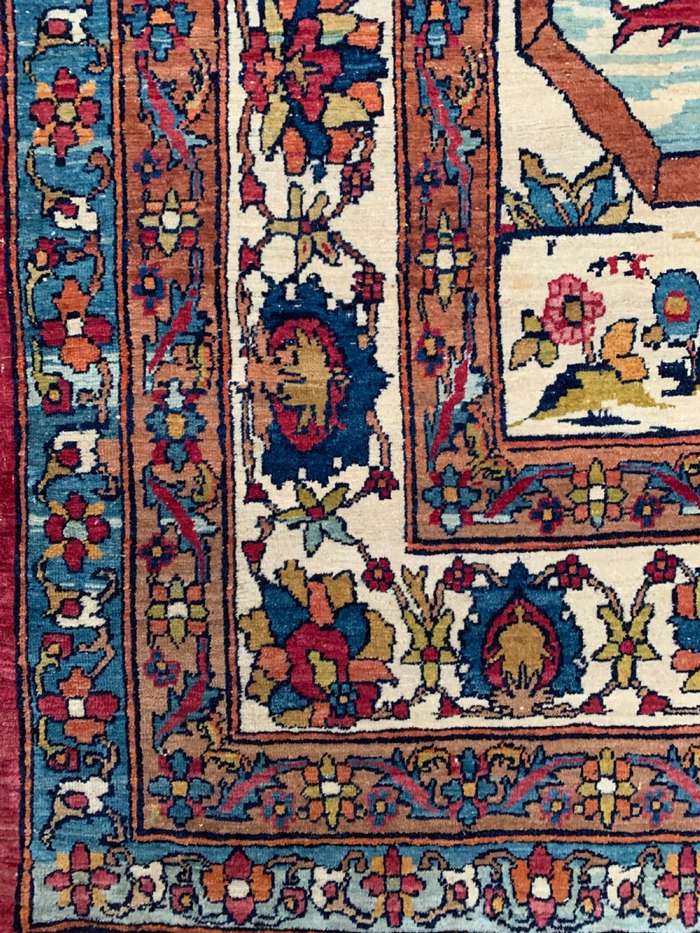 Antique Pictorial Kerman Raver Rug View VI