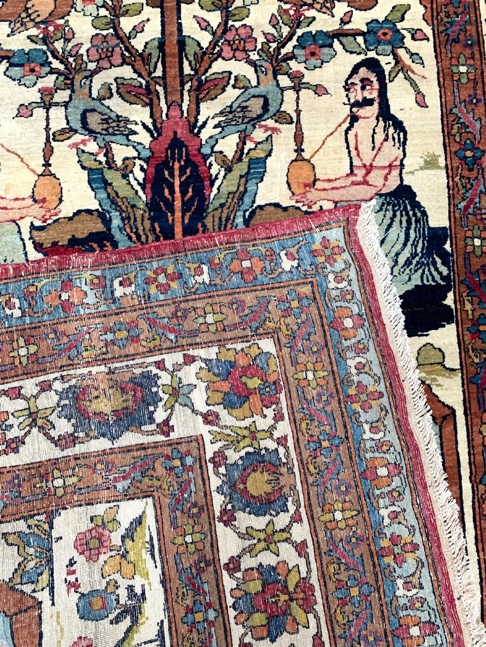 Antique Pictorial Kerman Raver Rug View VII