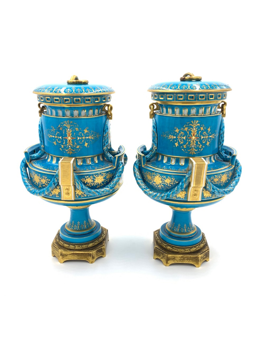 PAIR OF SKY BLUE SEVRES STYLE VASES View II