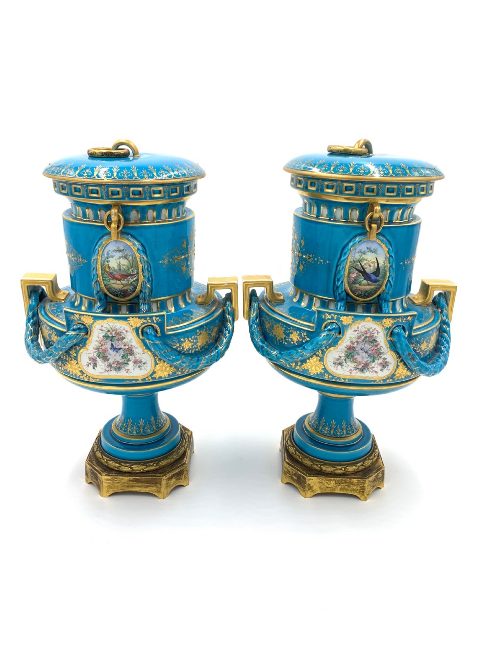 PAIR OF SKY BLUE SEVRES STYLE VASES View III