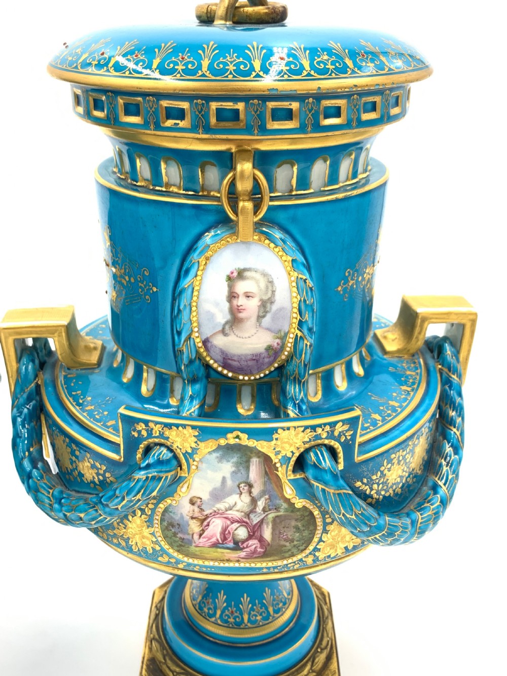 PAIR OF SKY BLUE SEVRES STYLE VASES View IV