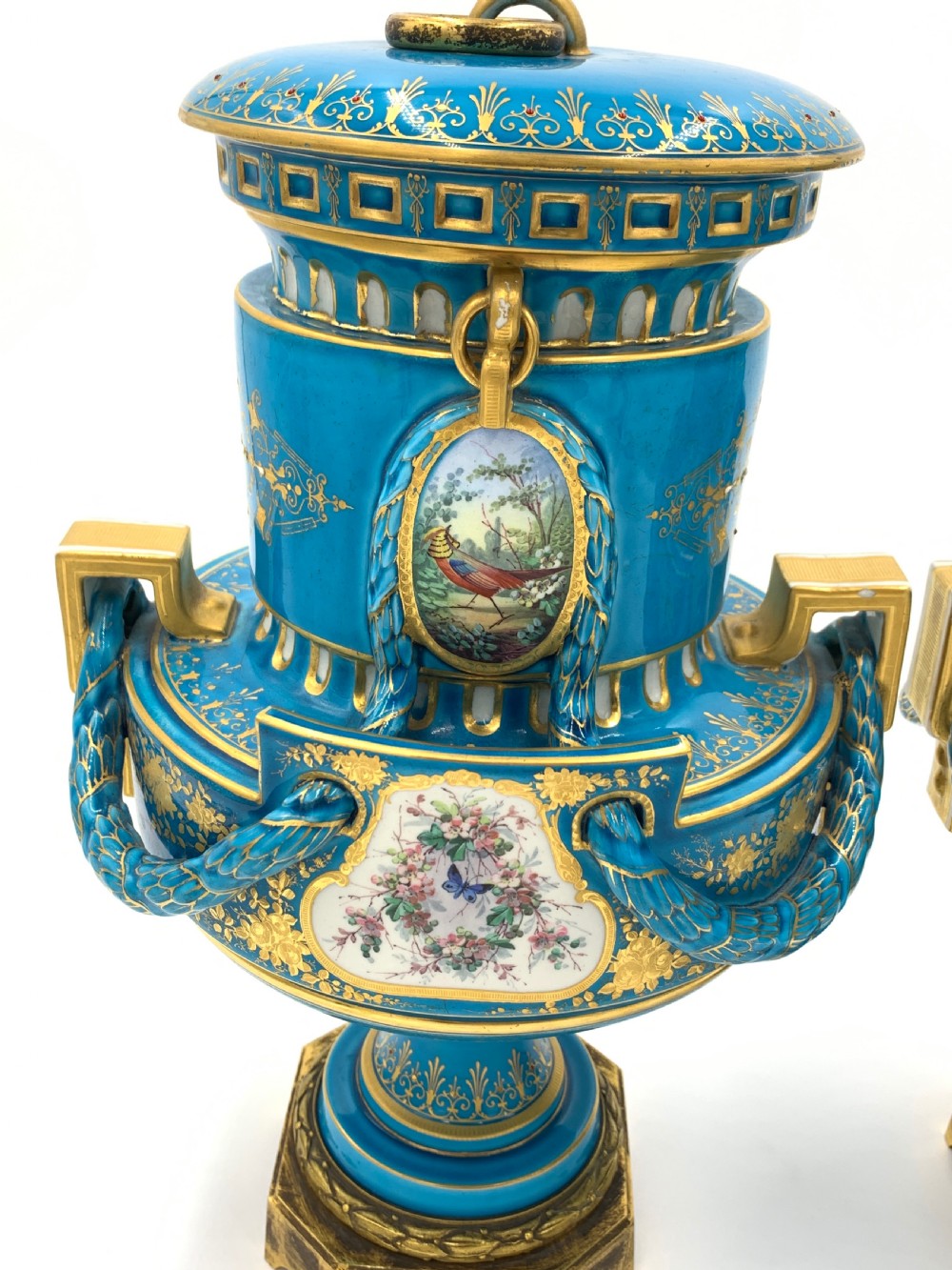 PAIR OF SKY BLUE SEVRES STYLE VASES View V