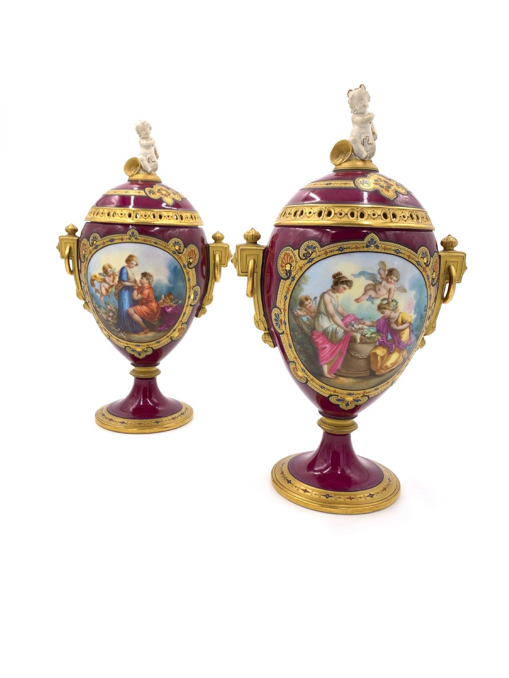 PAIR OF ANTIQUE VIENNA PORCELAIN VASES 