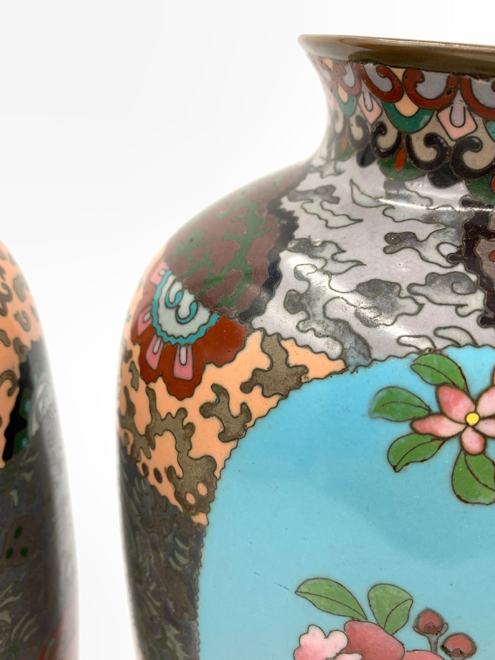 Pair of Japanese 19th century Meiji Period cloisonné enamel vases  View II