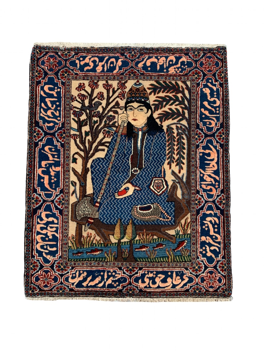 kashan Mohtasham Small Rug Depicting seated darvesh possibly Noor Ali Shah 