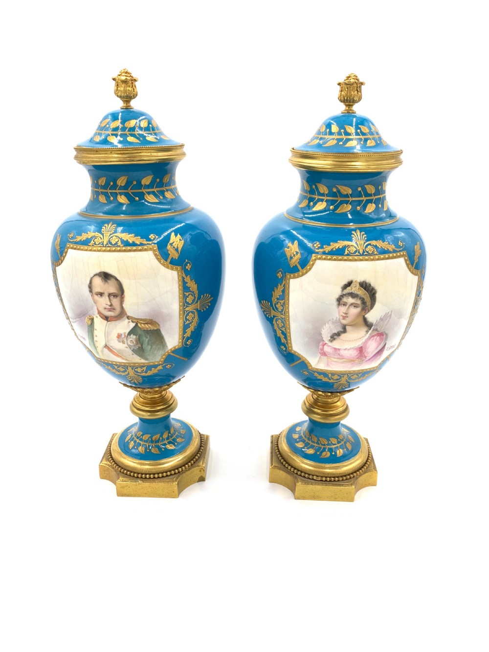 PAIR OF 19TH CENTURY FRENCH SEVRES STYLE SKY BLUE VASES View II