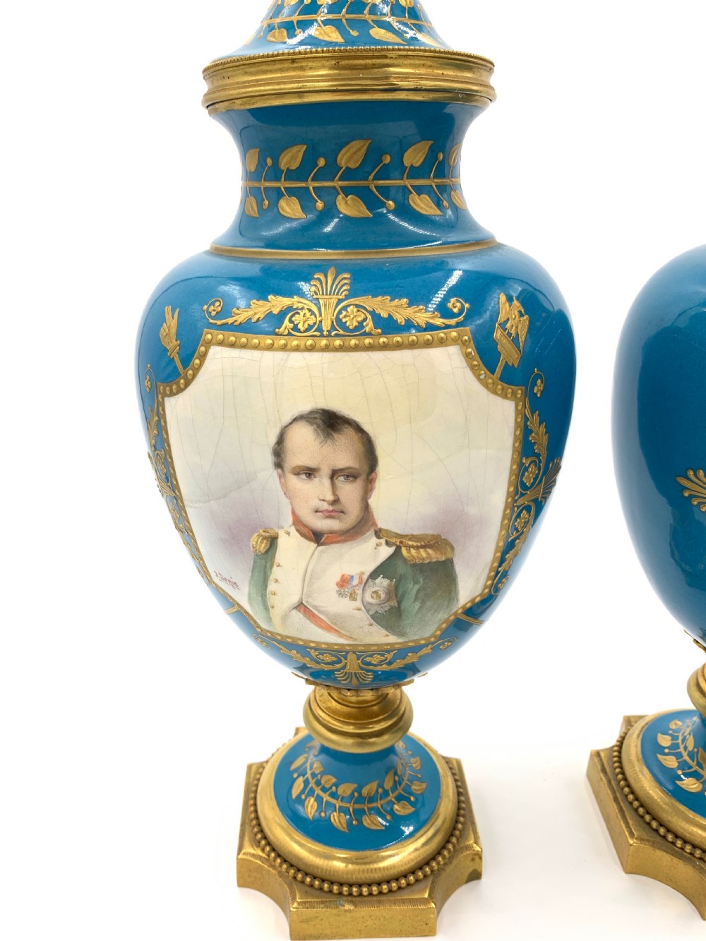 PAIR OF 19TH CENTURY FRENCH SEVRES STYLE SKY BLUE VASES View III