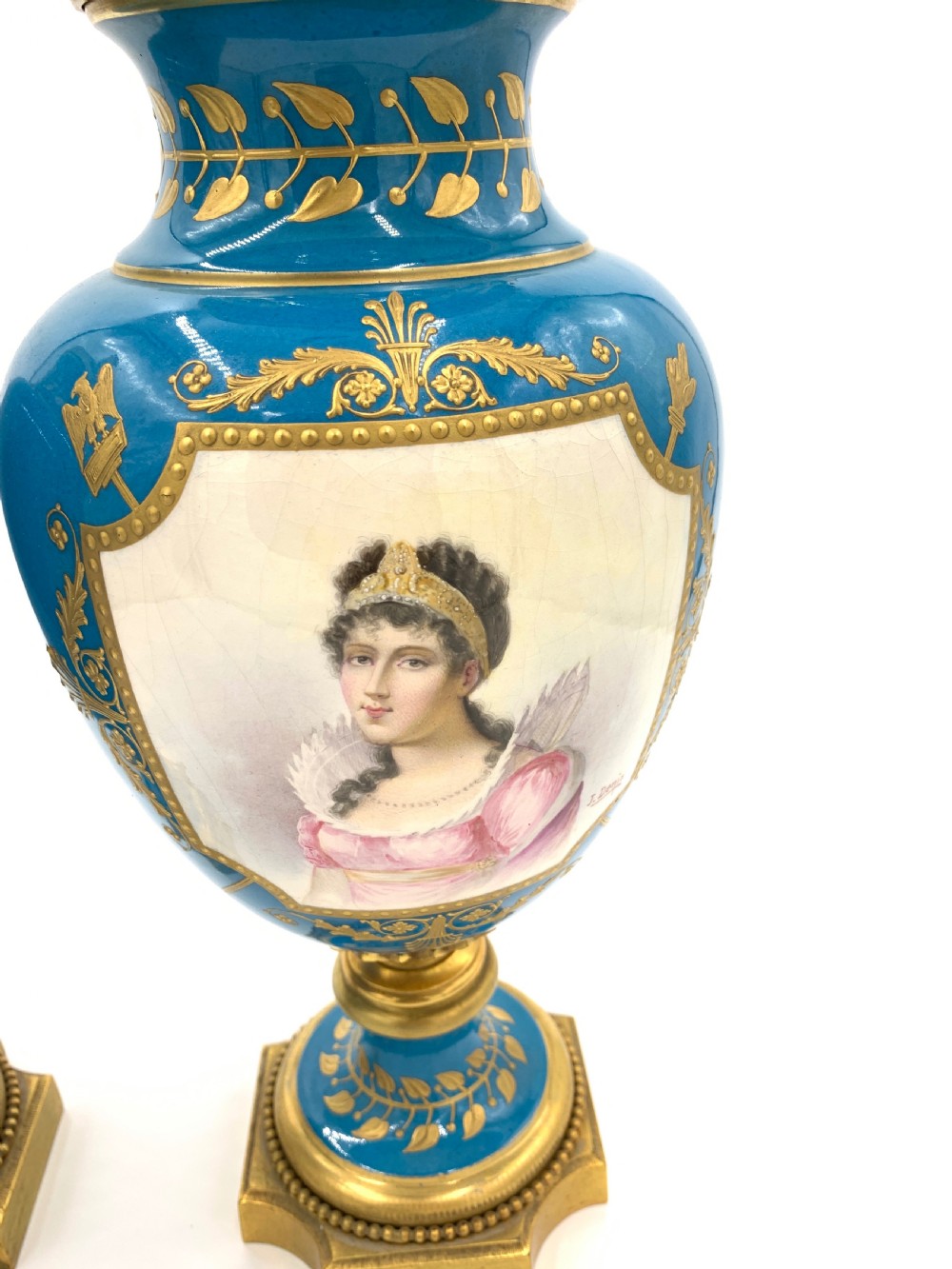 PAIR OF 19TH CENTURY FRENCH SEVRES STYLE SKY BLUE VASES View IV