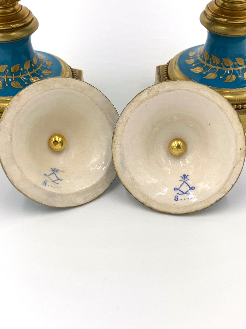 PAIR OF 19TH CENTURY FRENCH SEVRES STYLE SKY BLUE VASES View VII