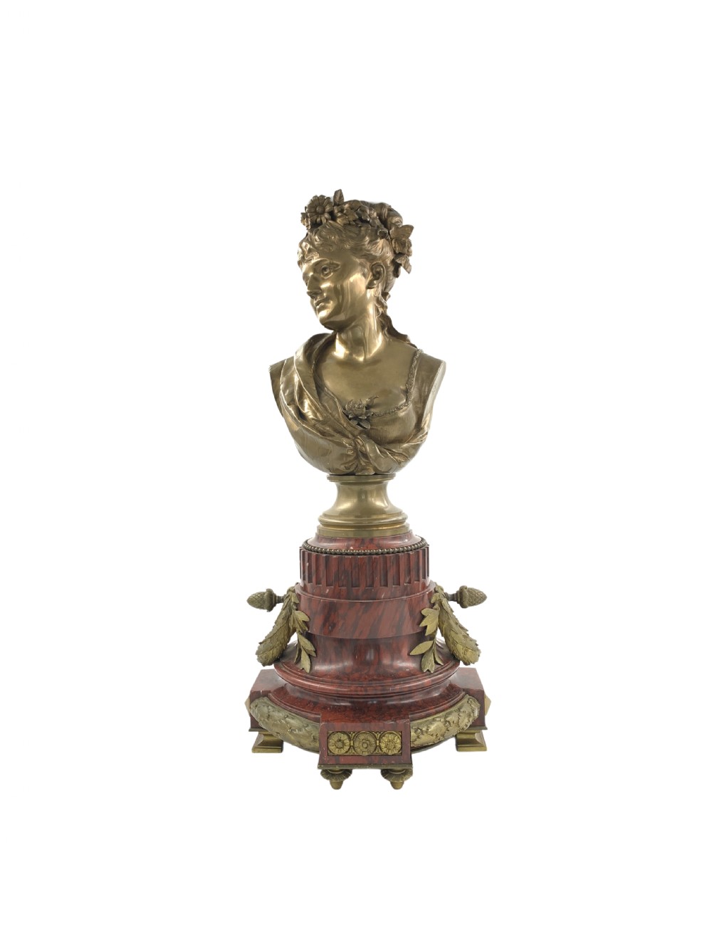 A BRONZE BUSTE OF A LADY BY LEOPOLD HARZÉ