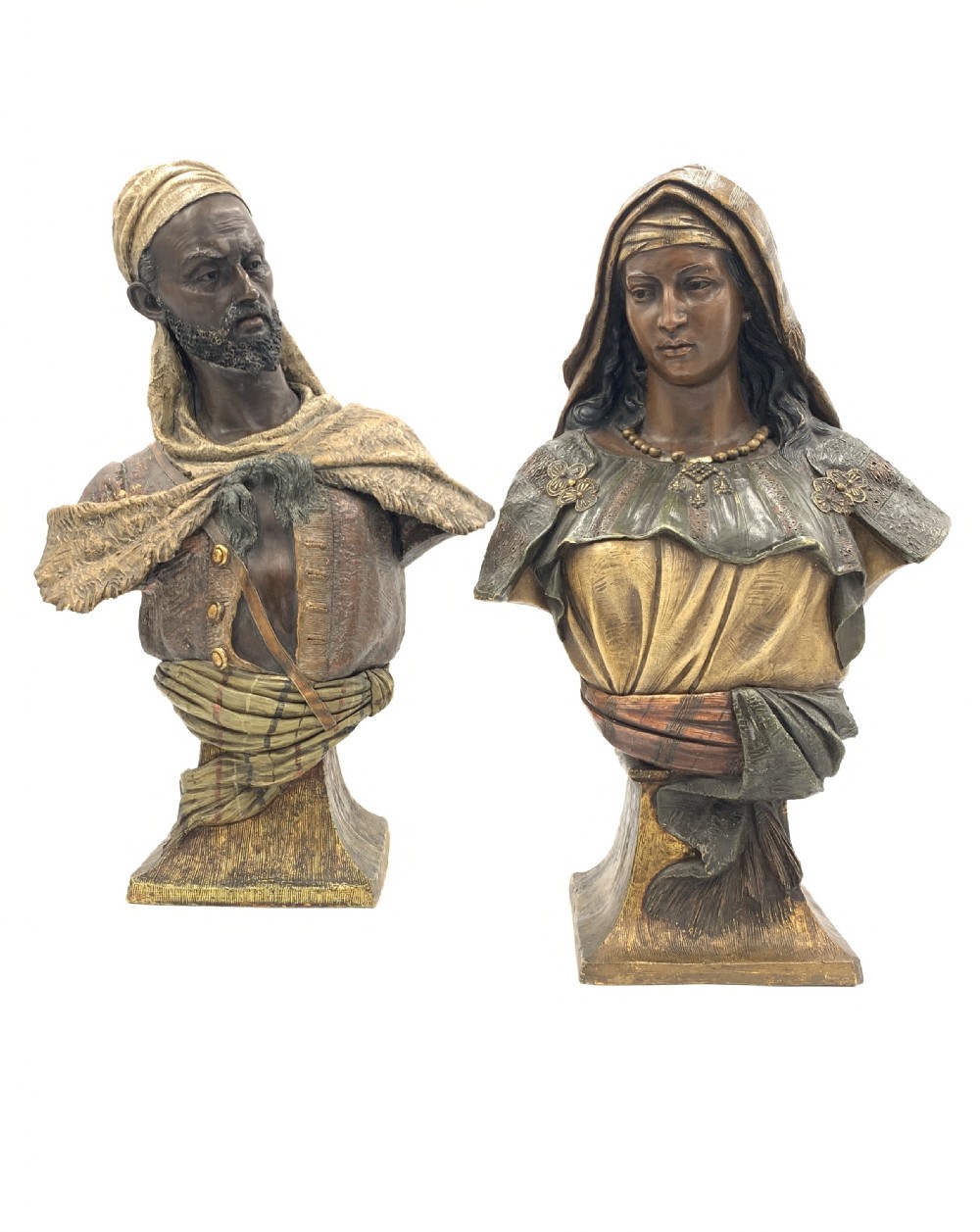 PAIR OF ANTIQUE ORIENTALIST TERRACOTTA BUSTS BY FRIEDRICH GOLDSCHEIDER 