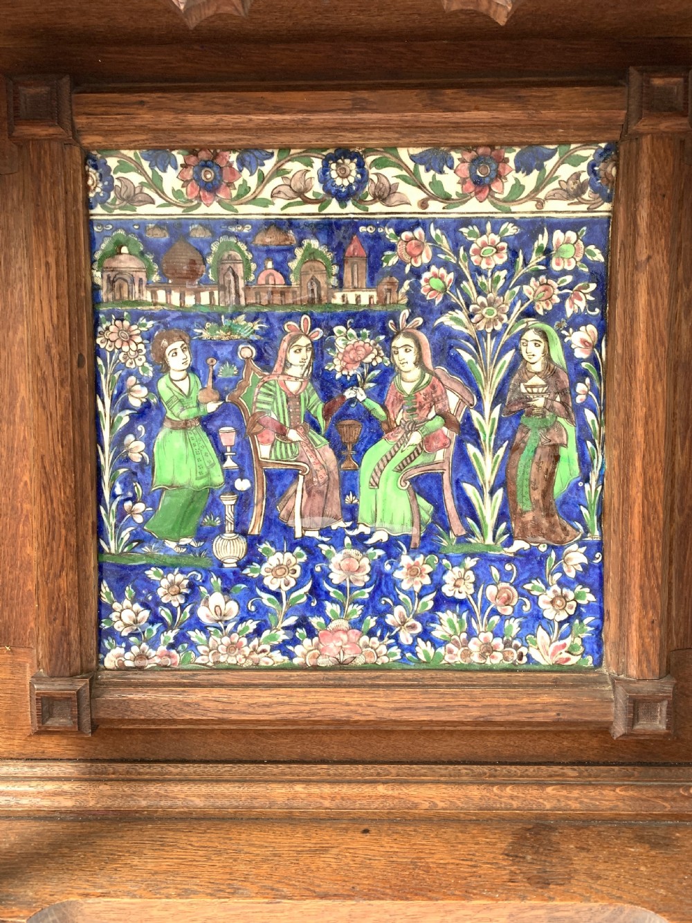 QAJAR TILE IN A WOODEN FRAME, PERSIA, 19TH CENTURY  View III