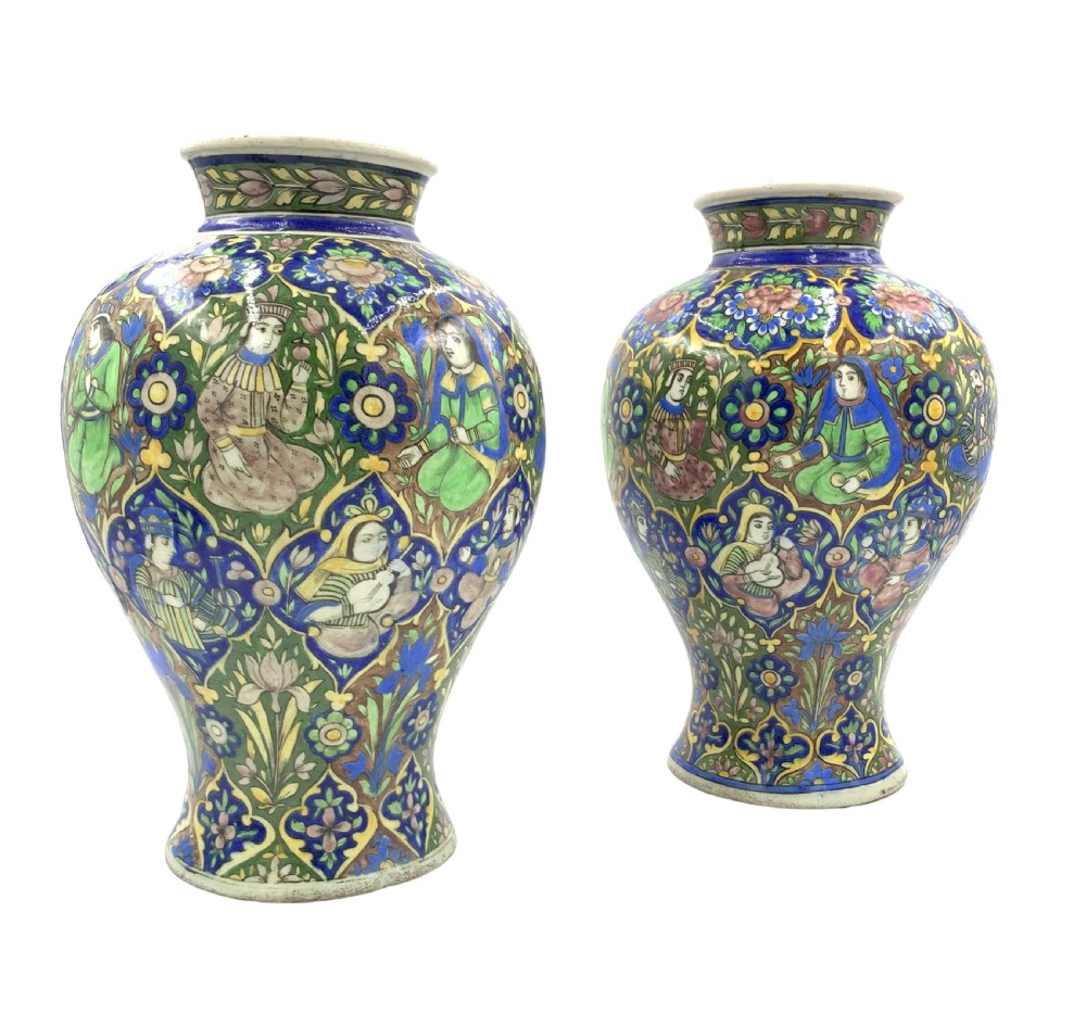 A PAIR OF QAJAR VASES WITH FLORAL DESIGN, IRAN, 19TH CENTURY