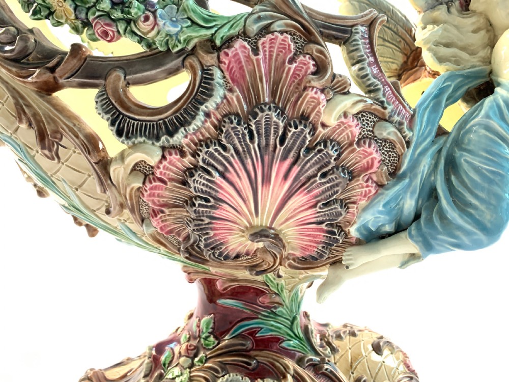 MAJOLICA CENTREPIECE IN FORM OF NAUTILUS SHELL, 19TH CENTURY, ITALY View VI