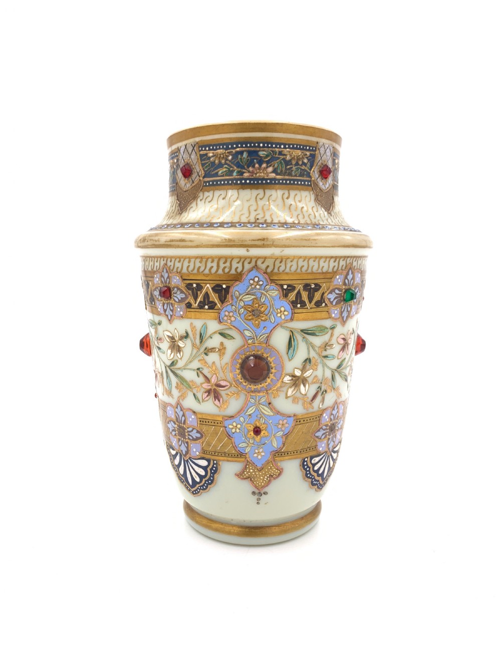 SET OF THREE JEWELLED BOHEMIAN OPALINE VASES, 19TH CENTURY  View III