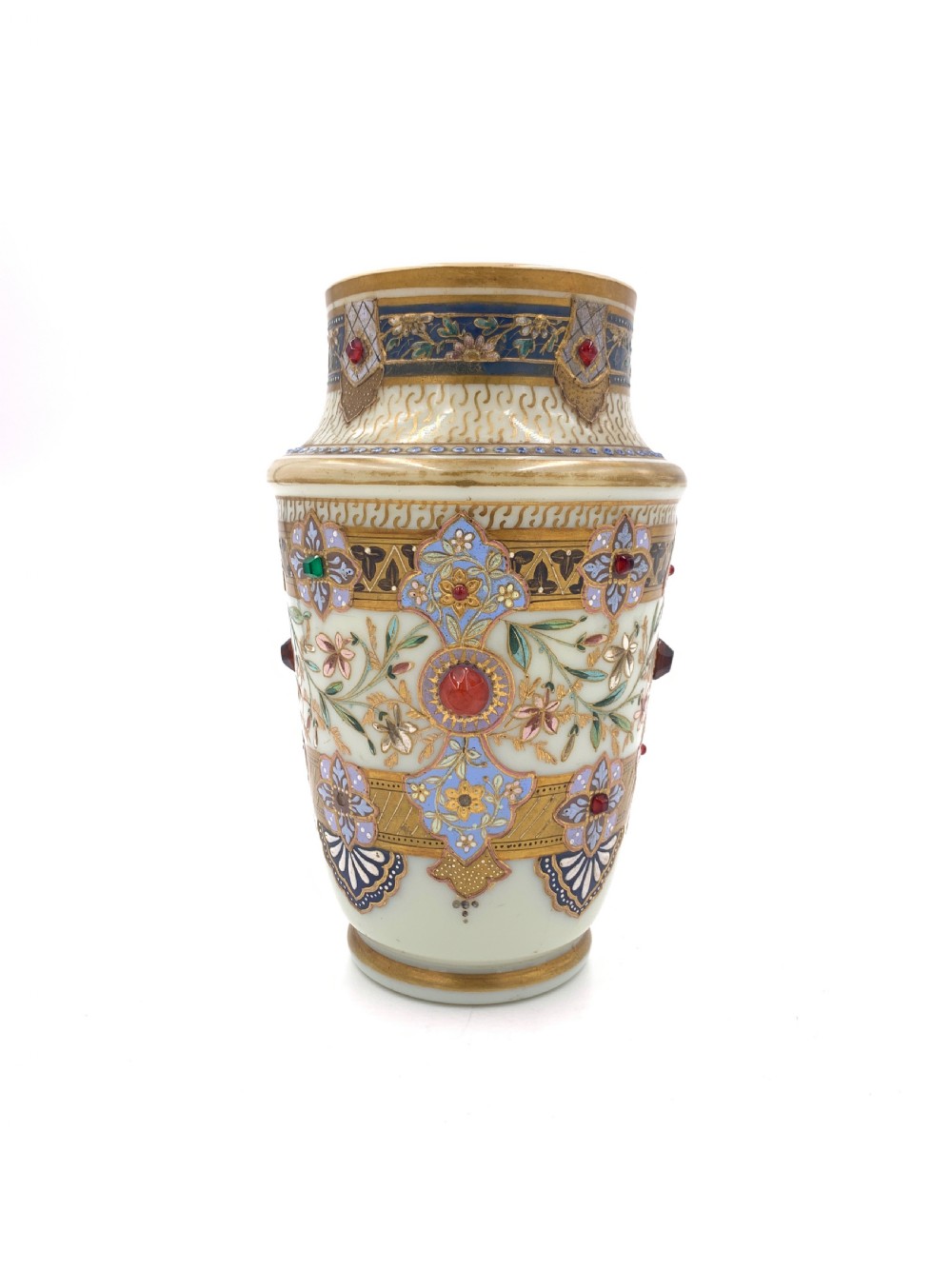 SET OF THREE JEWELLED BOHEMIAN OPALINE VASES, 19TH CENTURY  View IV