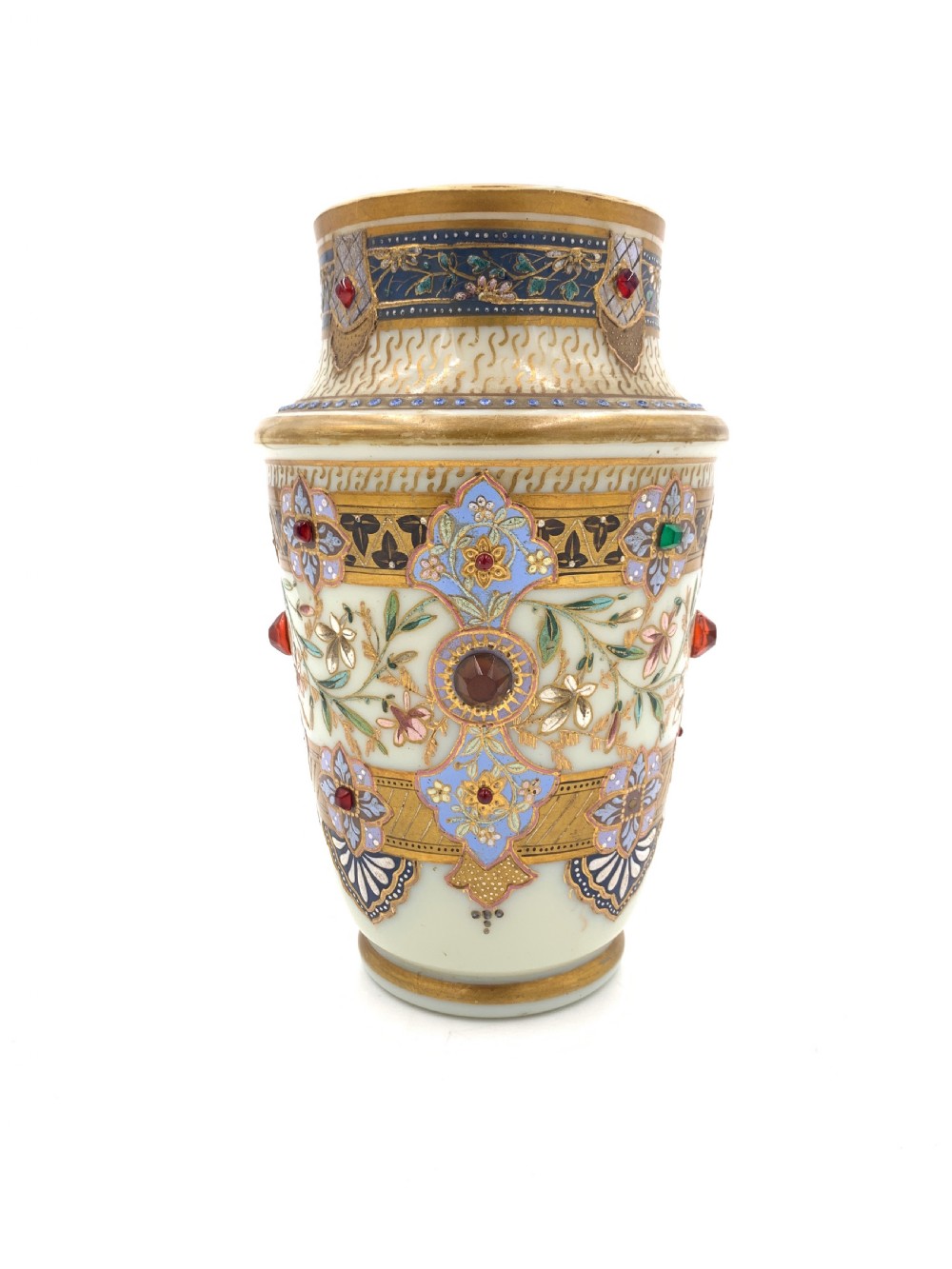 SET OF THREE JEWELLED BOHEMIAN OPALINE VASES, 19TH CENTURY  View V