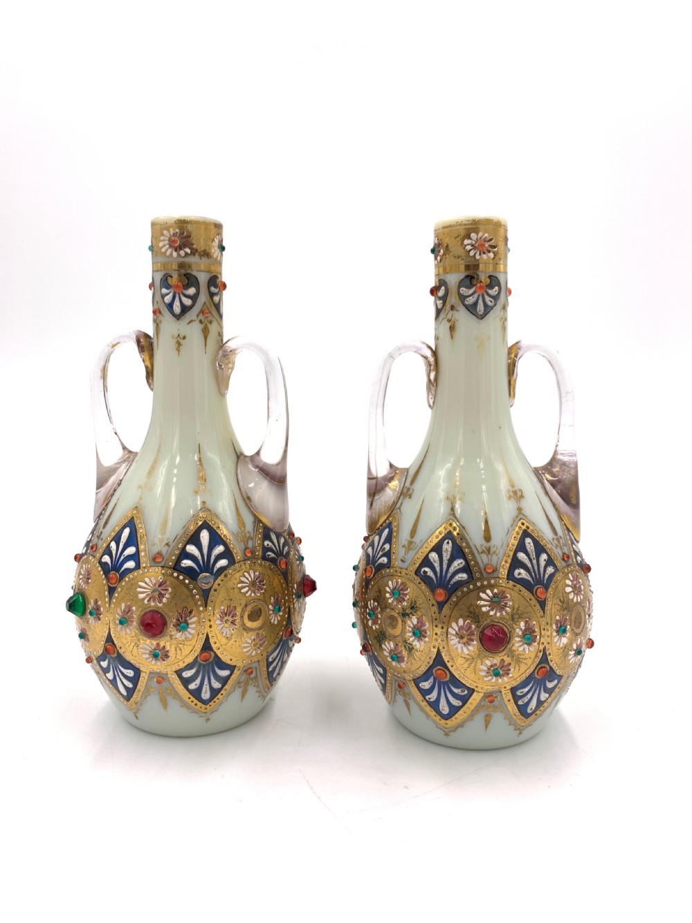 SET OF THREE JEWELLED BOHEMIAN OPALINE VASES, 19TH CENTURY  View VI