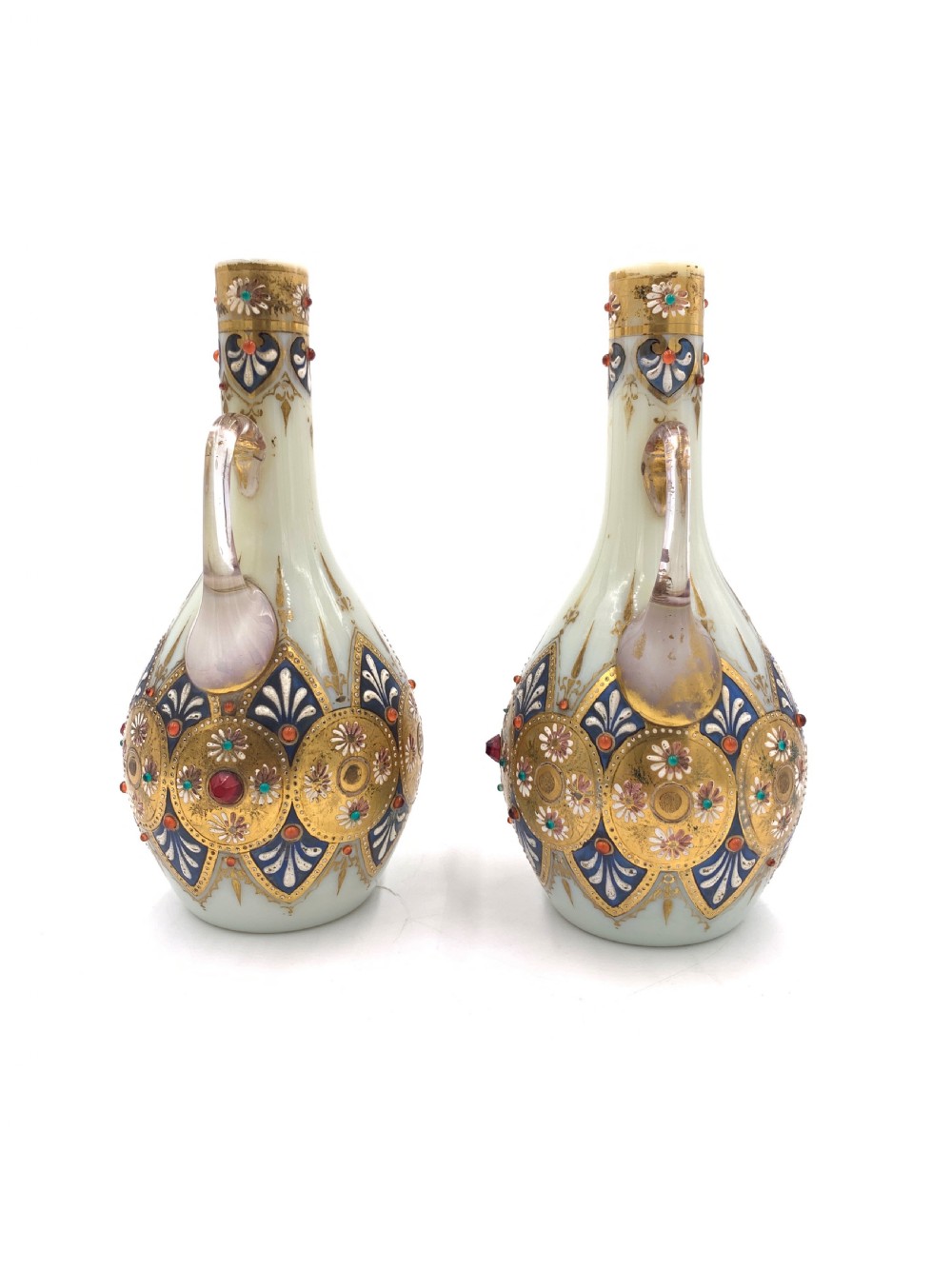 SET OF THREE JEWELLED BOHEMIAN OPALINE VASES, 19TH CENTURY  View VII