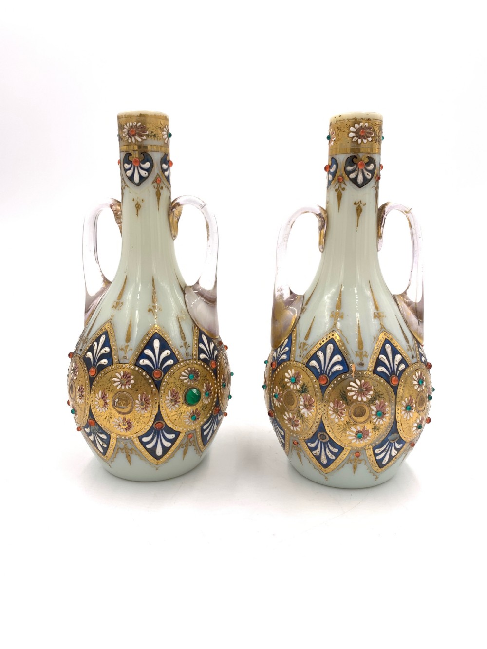 SET OF THREE JEWELLED BOHEMIAN OPALINE VASES, 19TH CENTURY  View VIII