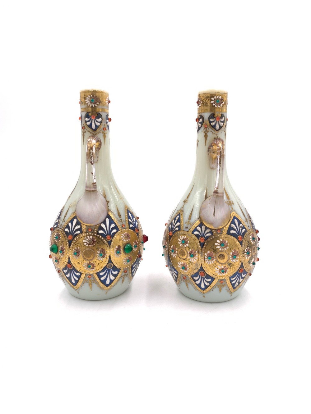 SET OF THREE JEWELLED BOHEMIAN OPALINE VASES, 19TH CENTURY  View IX