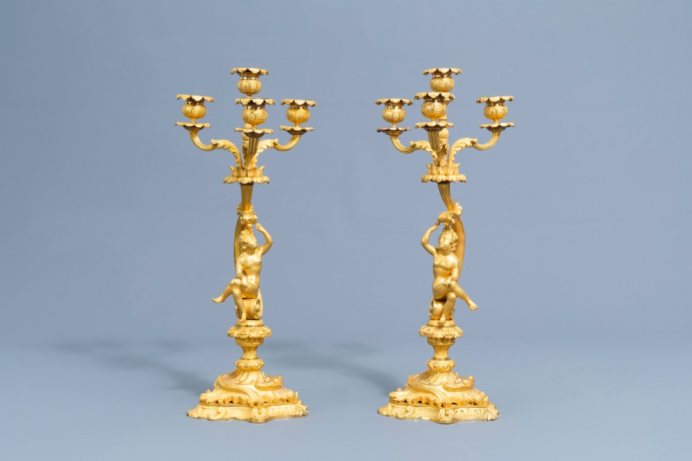 A GILT BRONZE SÈVRES STYLE CLOCK SET, LOUIS XV STYLE, FRANCE, 19TH CENTURY  View XIX
